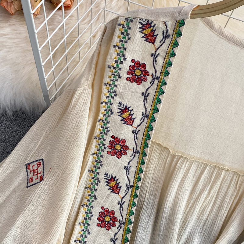 Dames bohemian artistieke retro chiffon cardigan zonder kraag, losvallend kanten shirt, lente 2023, gratis verzending_voghion.com