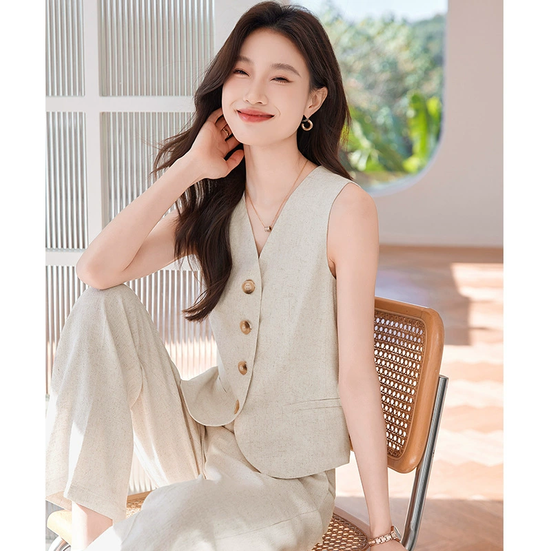 Elite vest, summer thin set sleevless, pony, cotton and linen