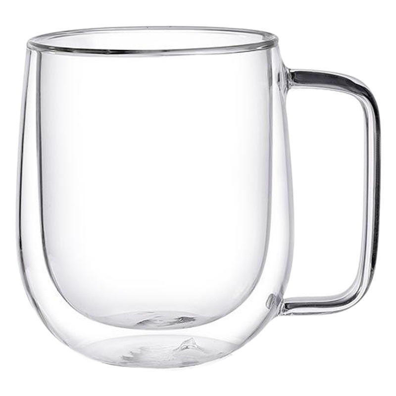 Directo de fábrica resistente al calor de doble capa de vidrio taza de café taza creativa con mango de vidrio de borosilicato taza de agua de impresión