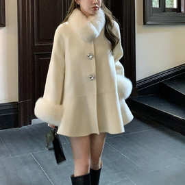 狐狸毛双面羊绒大衣经典的圆领设计气质端庄华丽别致纽扣精致外套