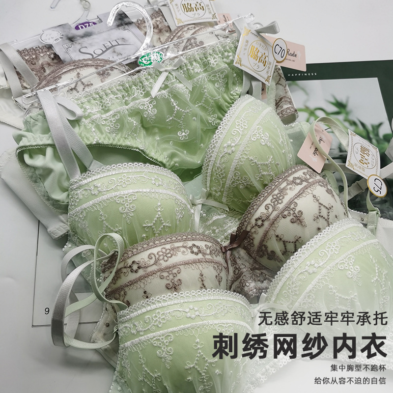 Cross-border Amazon new lace embroidered women's underwear suit 3D skin-friendly push-up support girl bra Cross-border Amazon new lace embroidered women's underwear suit 3D skin-friendly push-up support girl bra