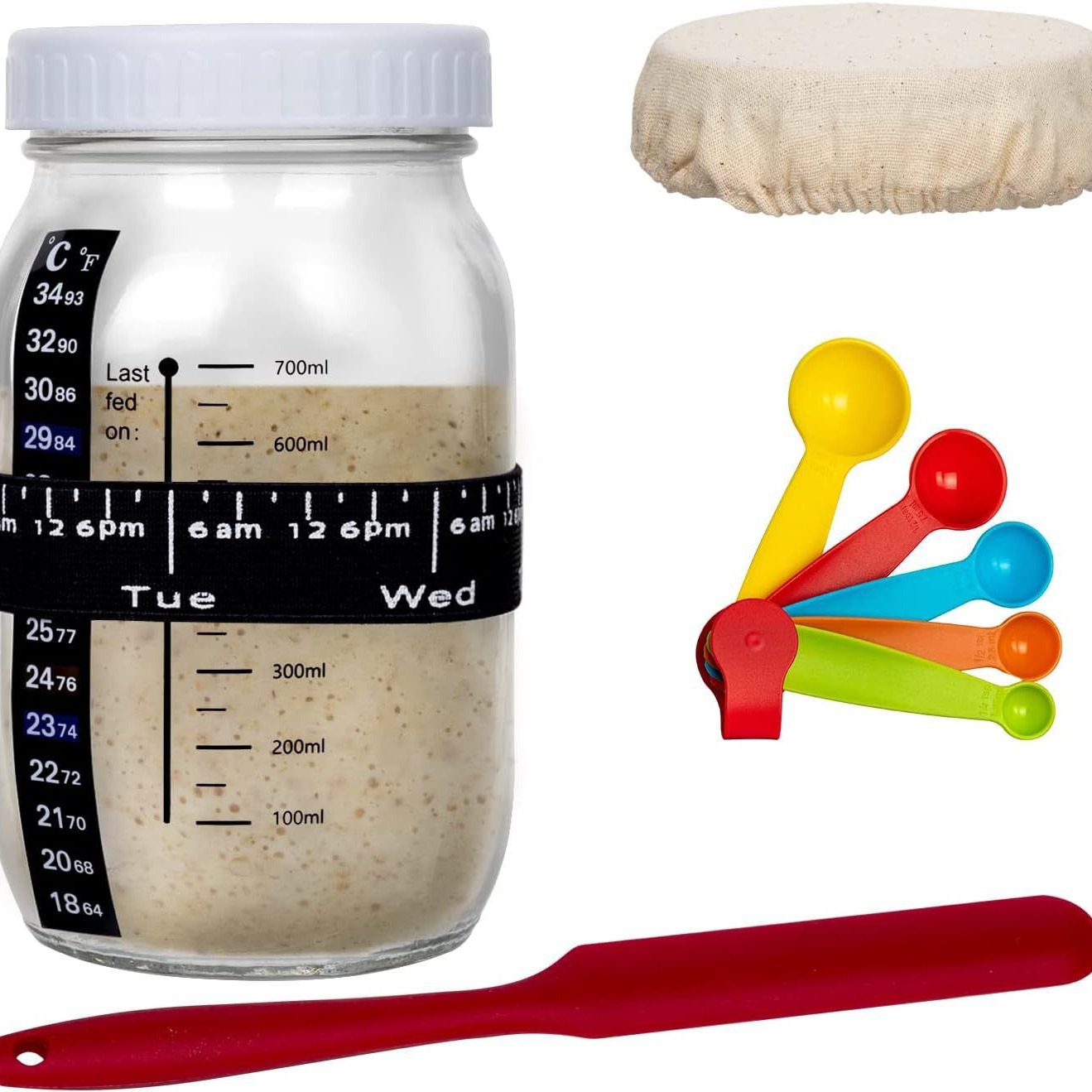 Ventas transfronterizas calientes 24oz pan ácido fermentado vidrio frasco termómetro con tapa pasta de fermentación pan horneado