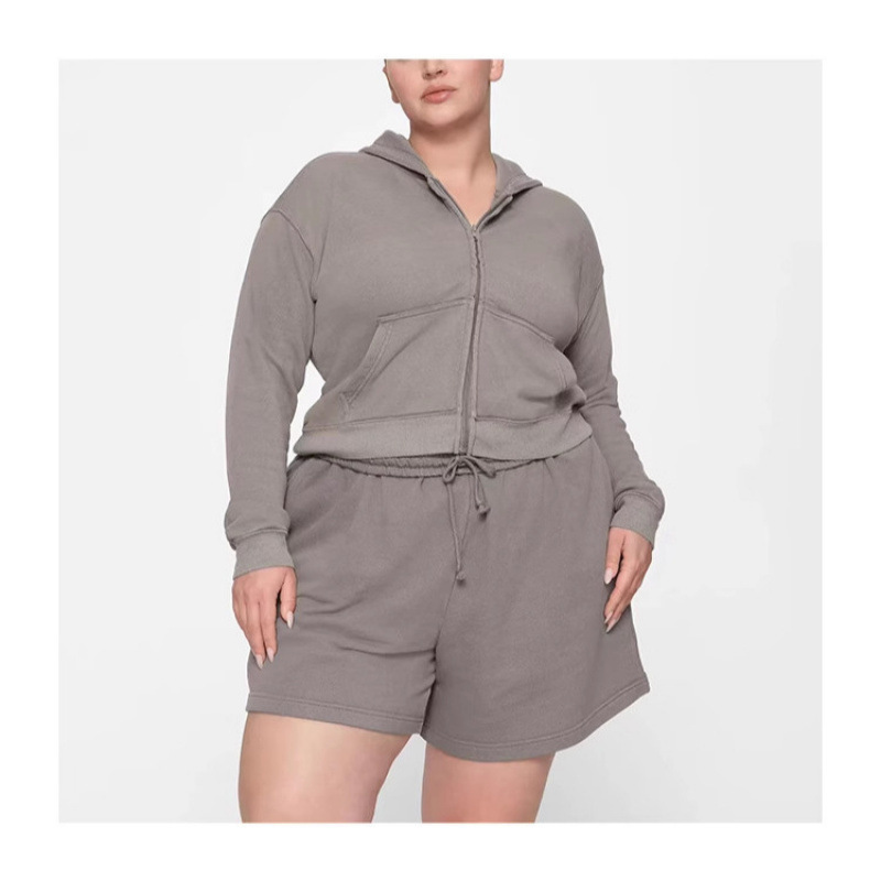 SKIMSカーダシアンと同じフレンチterry zip hoodieの帽子付きショートタイプ|undefined