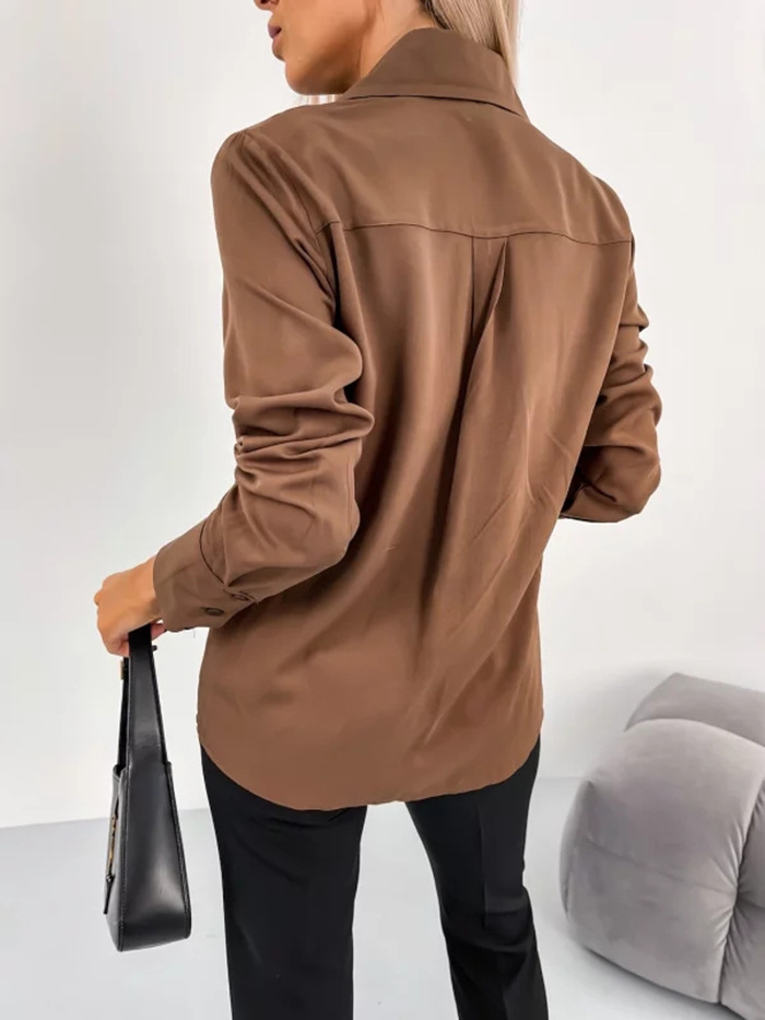 single-breasted solid color long sleeve lapel shirt NSMVS139804