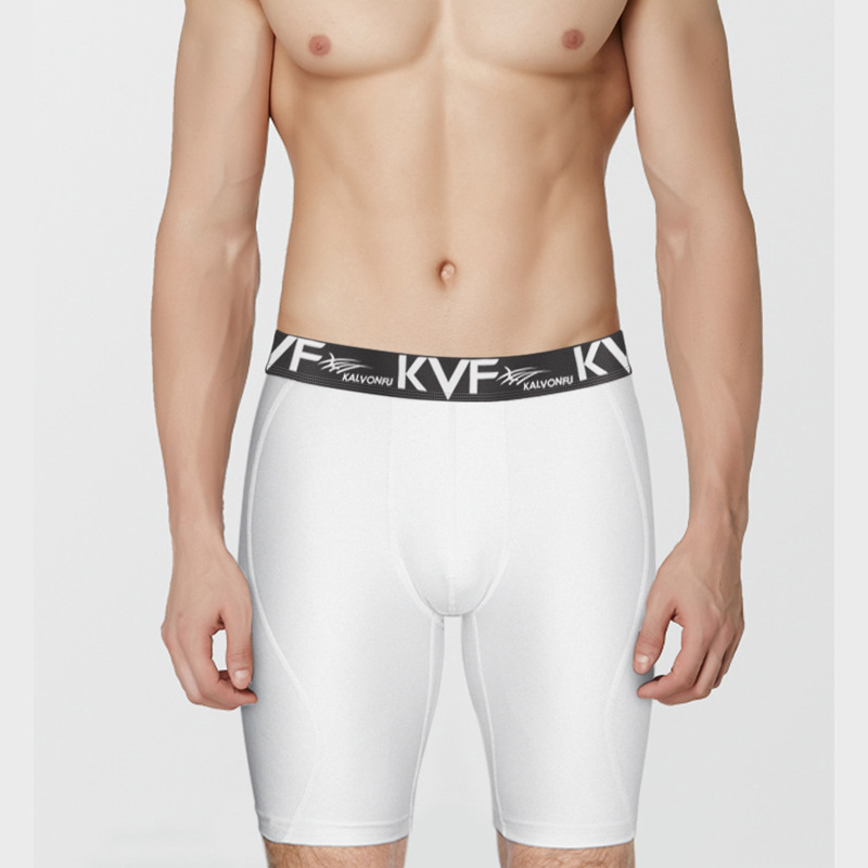 Cross-Border Men's stretch cotton mid-waist long boxer briefs leggings elongated sports protective underwear for men