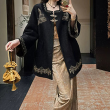 【枫眠】民族风刺绣呢子大衣2025秋冬新款刺绣呢子中长款外套