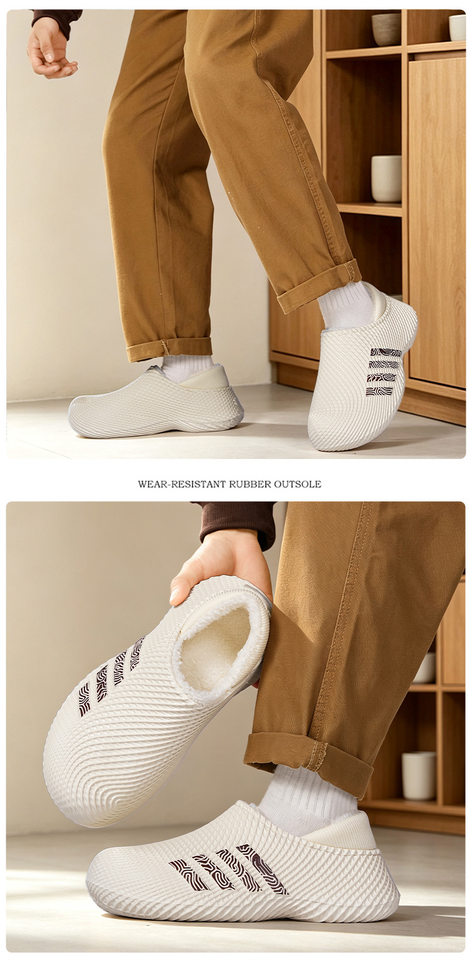 Dép bông nam bít gót lót lông giữ ấm, chống thấm nước chống trượt, đi trong nhà và ngoài trời — S 3347m màu, S3347 màu kaki, S3347 màu đen chi tiết 12