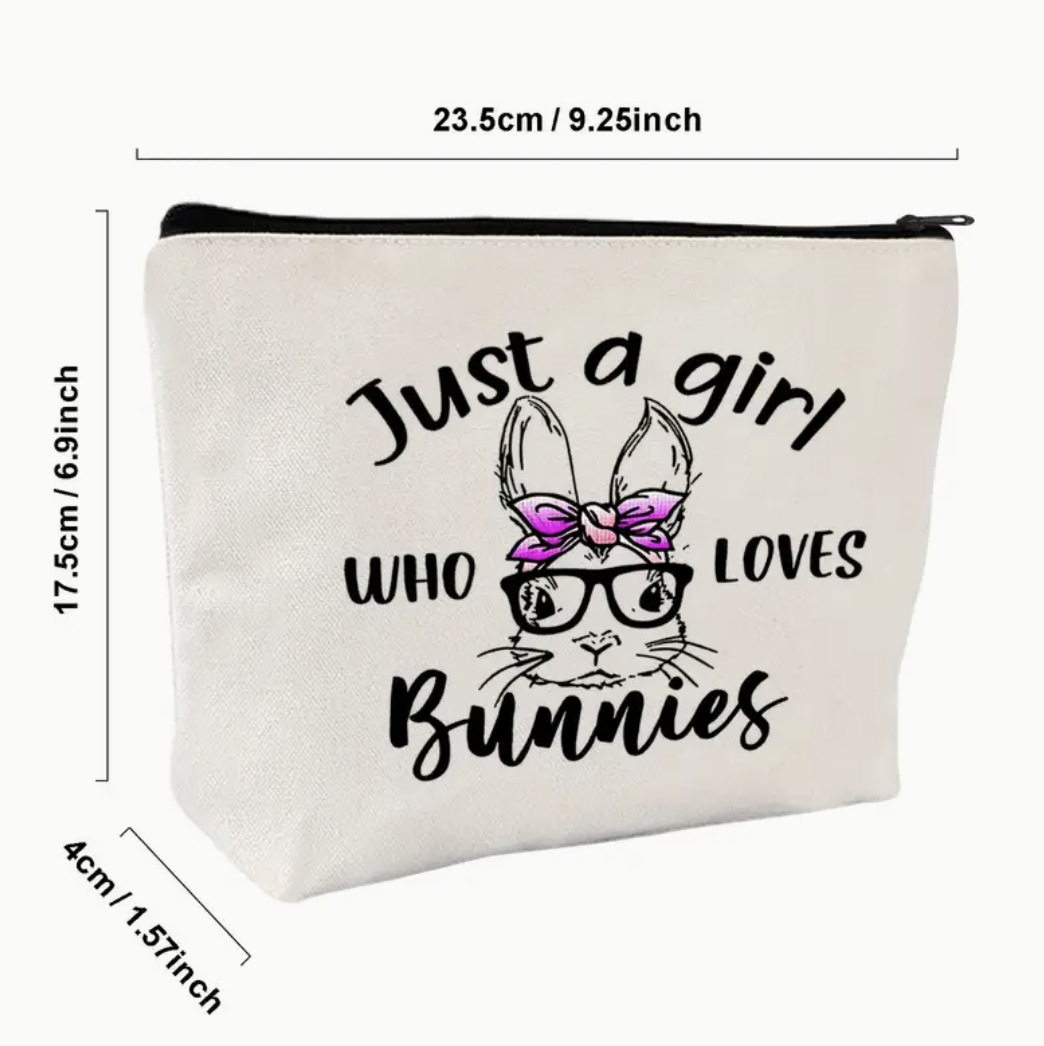 Transfronterizo Amazon temu bolsa de cosméticos de conejo impresión de doble cara en inglés de dibujos animados bolsa de lavado de viaje algodón y lino de gran capacidad