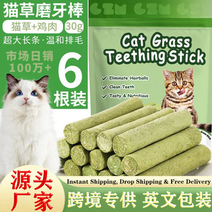 Cross-Border Cat Grass Stick Pet Snacks to Remove Hair Balls, Gentle Hair Removal, Ready-To-Eat Bags for Cats, English Packaging, Foreign Cat Grass Sticks