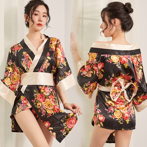 Fan Lei sexy lingerie women's printed kimono lace-up pajamas sexy temptation hot passion suit uniform cheongsam