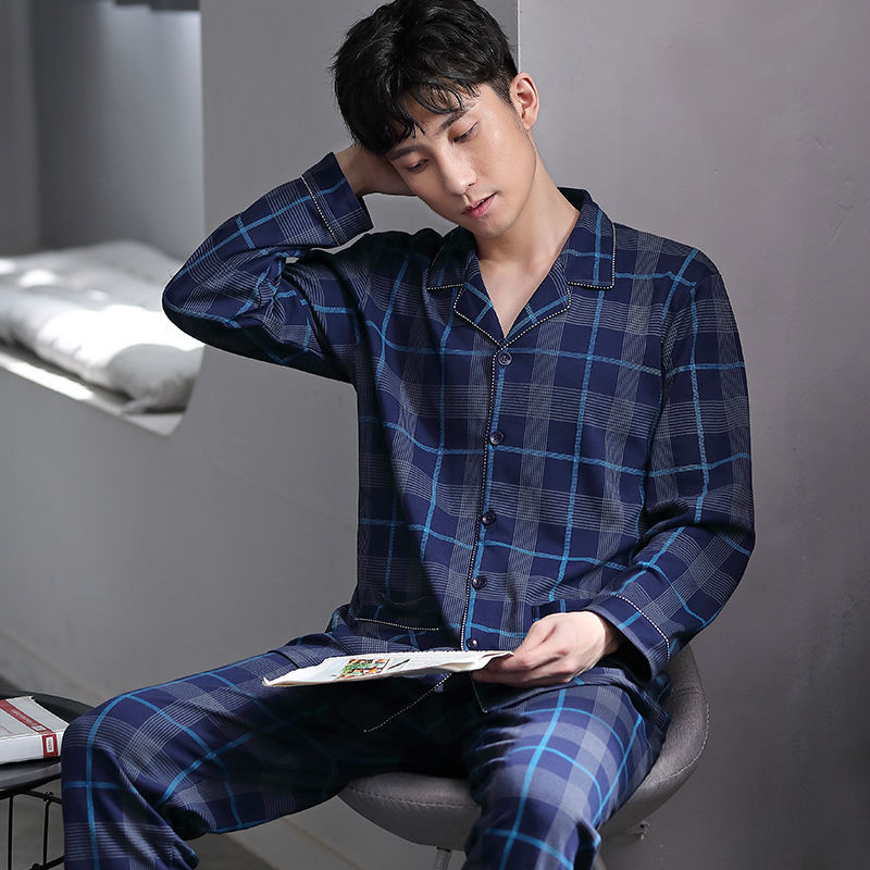 100% primavera y otoño pijamas hombres de algodón de manga larga más tamaño de los hombres casual traje de desgaste para el hogar
