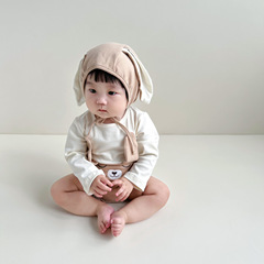 24 spring new Korean style baby jumpsuit ins style cute bunny shape color matching baby hoodie