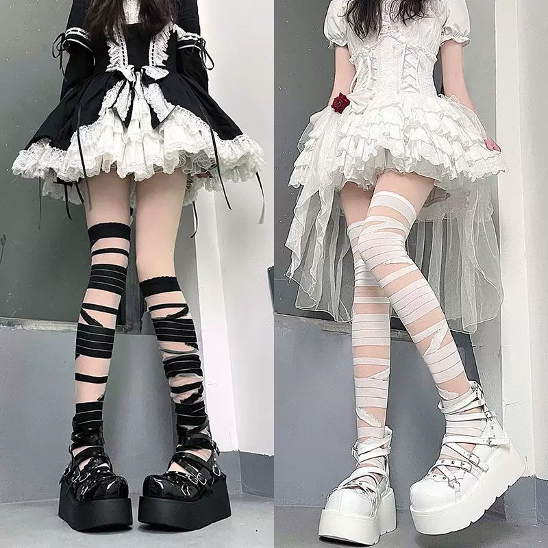 Японская эластичная повязка, школьная плисированная юбка, пояс, колготки, стиль Lolita