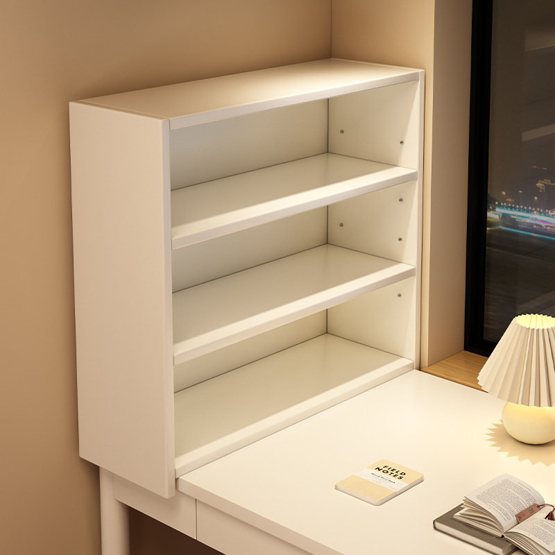 奶油风书架桌面置物架女生工位多层收纳架子一体靠墙展示架整理架