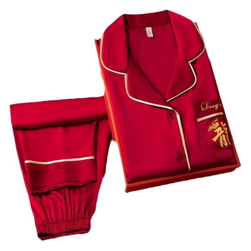 Мужской пижамный комплект из ледяного шелка с длинными рукавами, новинка 2026 года, весна-осень, большие размеры, свободный крой, тонкий, для весны и осени.