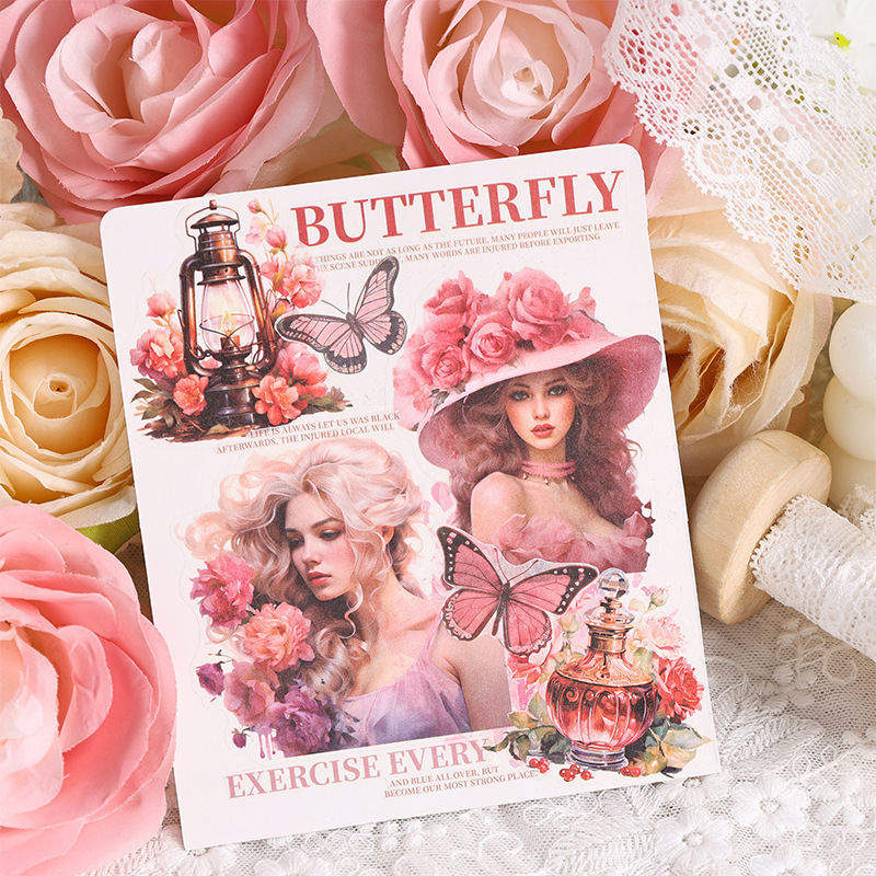 Belleza floreciente retro personaje y papel pegatinas bolsas diy cuaderno diario material de decoración pegatinas de chicas europeas y americanas