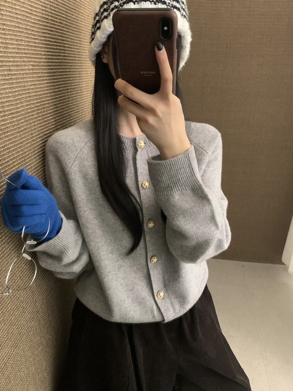 秋季新款！韩系高品质全羊毛海星扣百搭休闲纯色舒适针织衫开衫|undefined