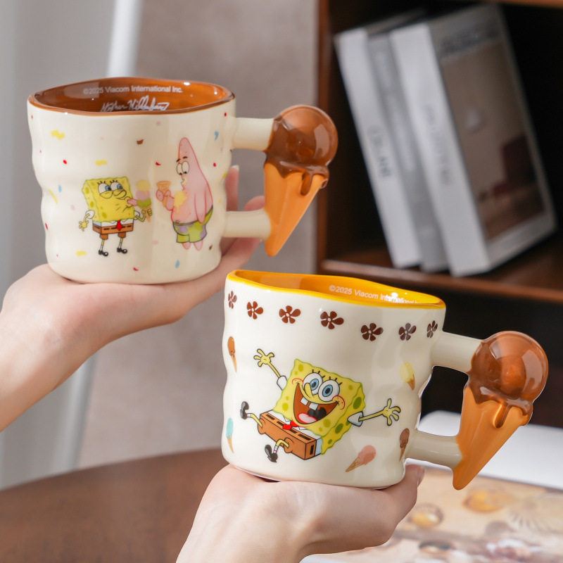 Auténtica taza de desayuno de Bob Esponja, taza de cerámica de dibujos animados, taza de café, taza de agua de gran capacidad, taza regalo