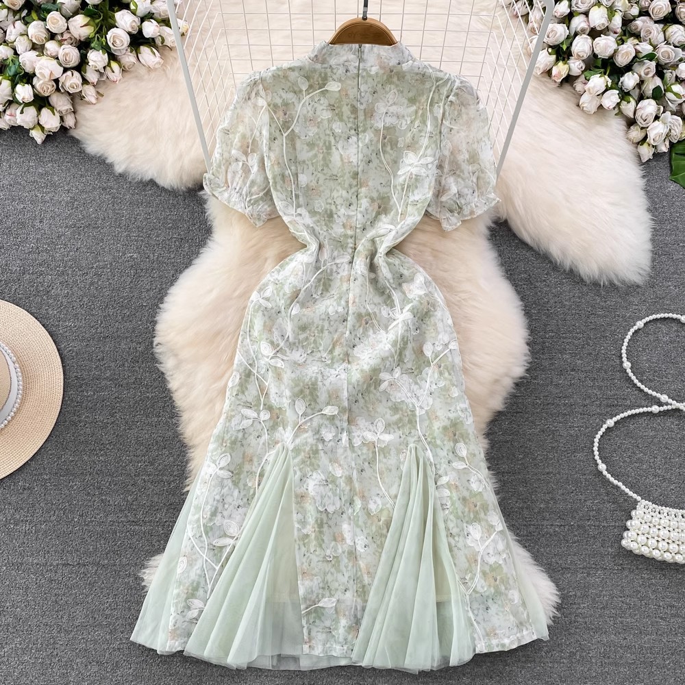 Cross-border High-end Modified Cheongsam For Women, Summer 2023 New Vintage Chinese-style Stand-up Collar,_ecoleips.com