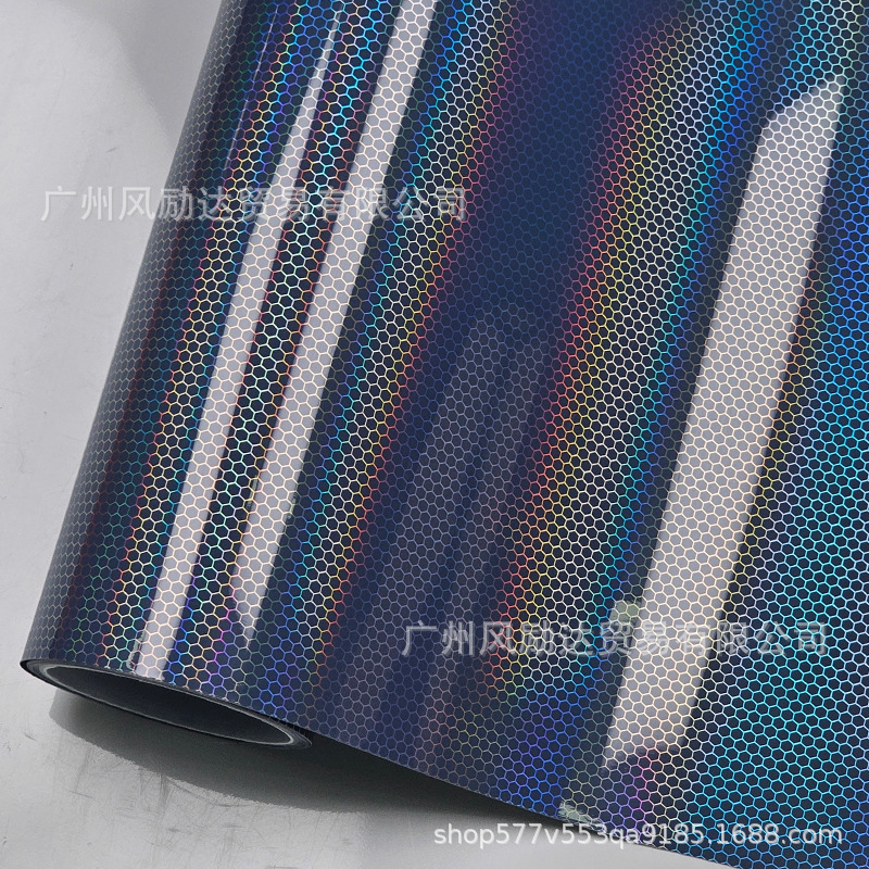 PET Laser Honeycomb Rainbow Carbon Fiber Interior Trim Glossy Black Red Silver Full Body Motorcycle Color Change Film