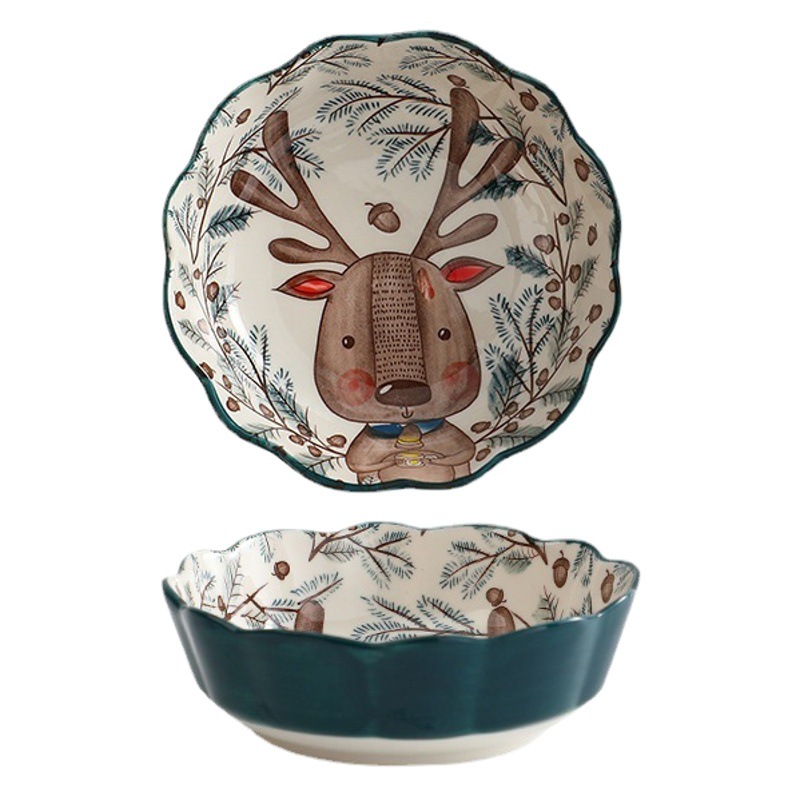 Internet celebridad freidora de aire tazón especial de dibujos animados animal de cerámica ensalada de frutas tazón lindo postre tazón de comer tazón