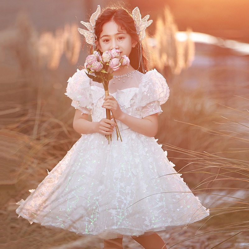 Feenprinzessinnenkleid für kleine Mädchen, Kinderkleid mit Schmetterlings-Pailletten für den Laufsteg, perfekt für Schulanfang und Klavierauftritte_voghion.com
