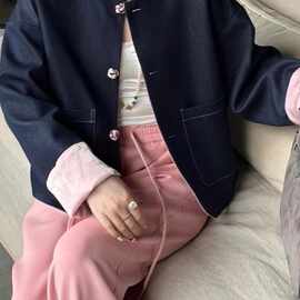 新中式风拼色牛仔外套女欧洲站2024春秋新款高感小众百搭上衣