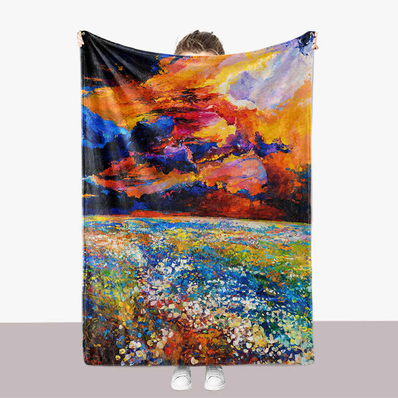 Abstrakte Ölgemälde-Landschaftsserie, Flanell, 3D-gedruckt, verdickte Sofadecke_voghion.com