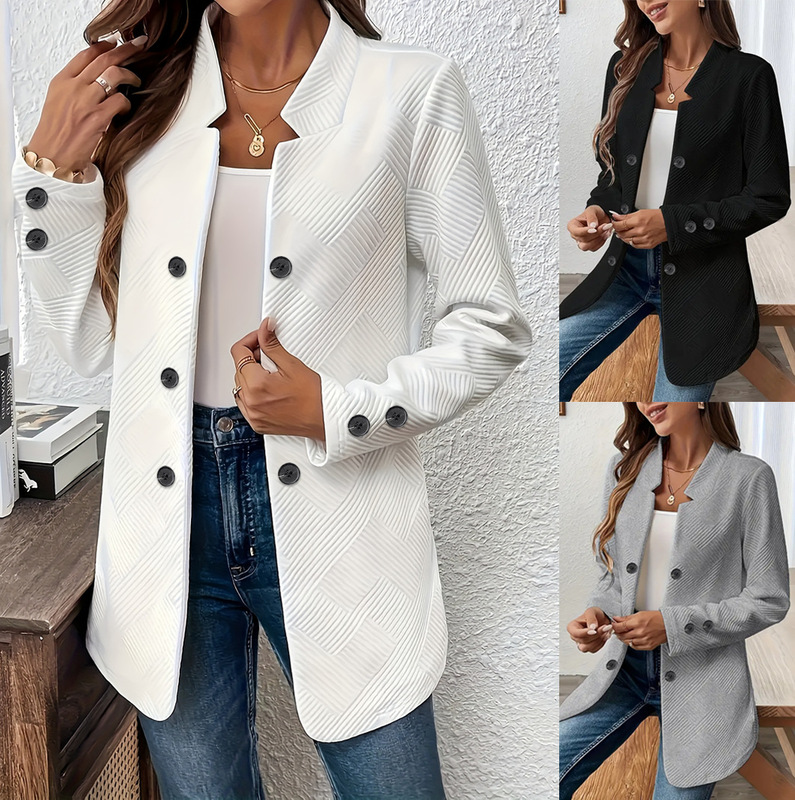 Autumn and Winter European and American Women's Fashion New Cross-Border Style Three-Button Double-Breasted Jacket Blazer Autumn and Winter European and American Women's Fashion New Cross-Border Style Three-Button Double-Breasted Jacket Blazer