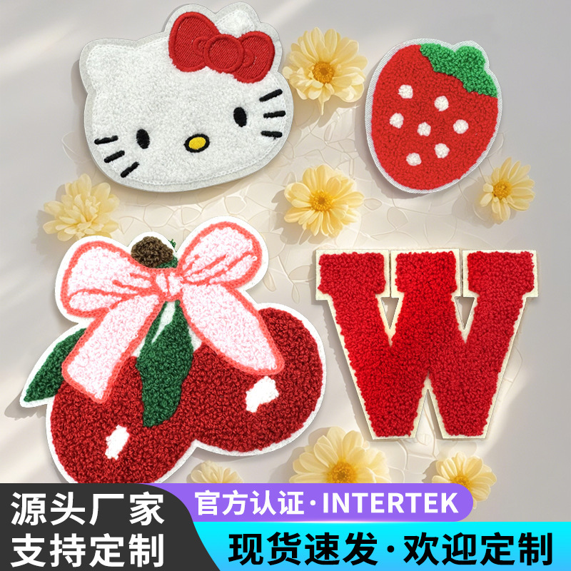 Strawberry Heart Bow in Stock New Towel Mixed Embroidery Cloth Patch Clothing Hat Sewing Patch Embroidery Badge