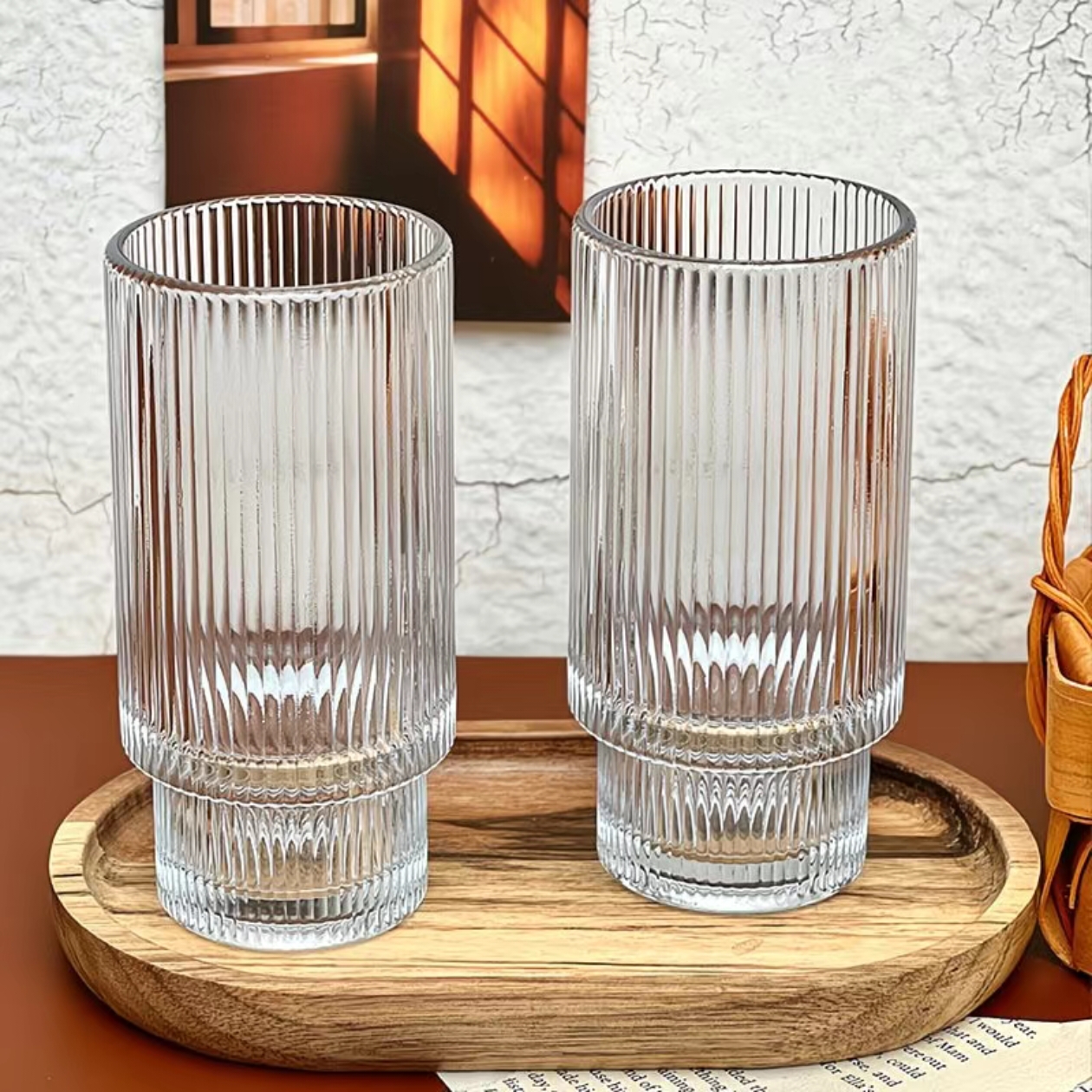 Ins-Style Vertical Stripe Glass Cup, Light Luxury Household Coffee Cup, Beverage Cup, Transparent High-End Water Cup, Cold Drink Cup