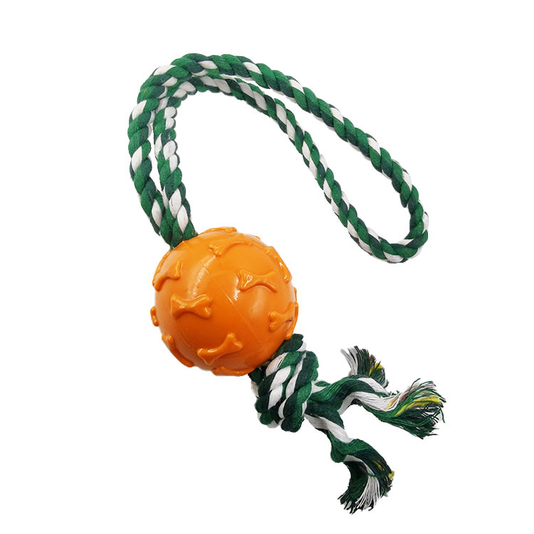 Cuerda para mascotas pelota resistente a los mordiscos cuerda de algodón para perros TPR pelota de goma entrenamiento para perros molares juguetes educativos interactivos fábrica al por mayor