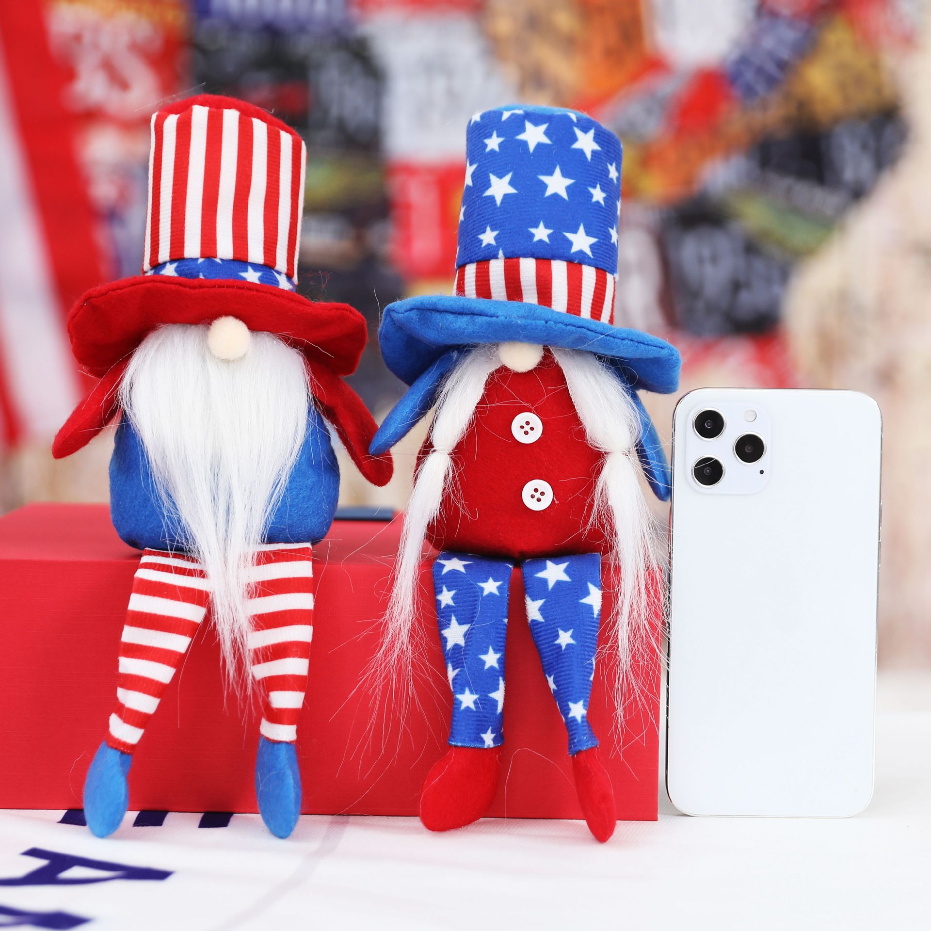2024 US National Day long-legged faceless doll Independence Day gift plush doll high hat couple sitting ornaments