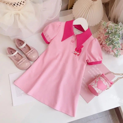 Girls' Summer Dress 2024 New Arrival Korean Style Cute Children Butterfly Bow Skirt Short Sleeve Princess Dress