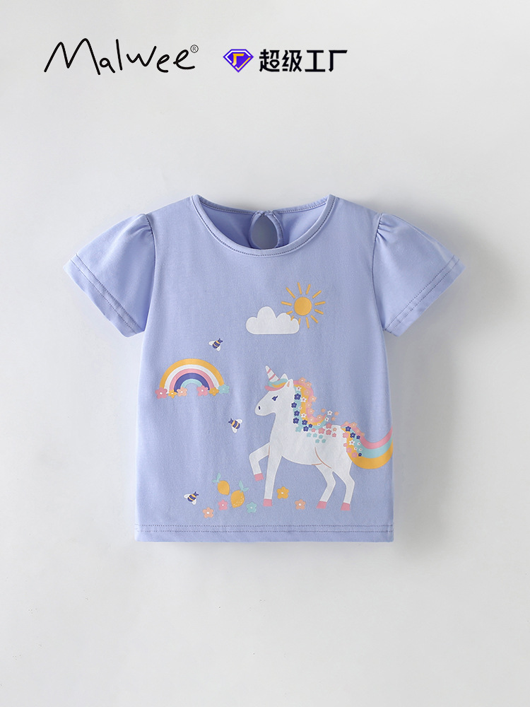 Malwee camiseta de verano de mangas cortas Europa y los Estados Unidos camiseta de cuello redondo para niños lindos camiseta de chicas camiseta de chicas