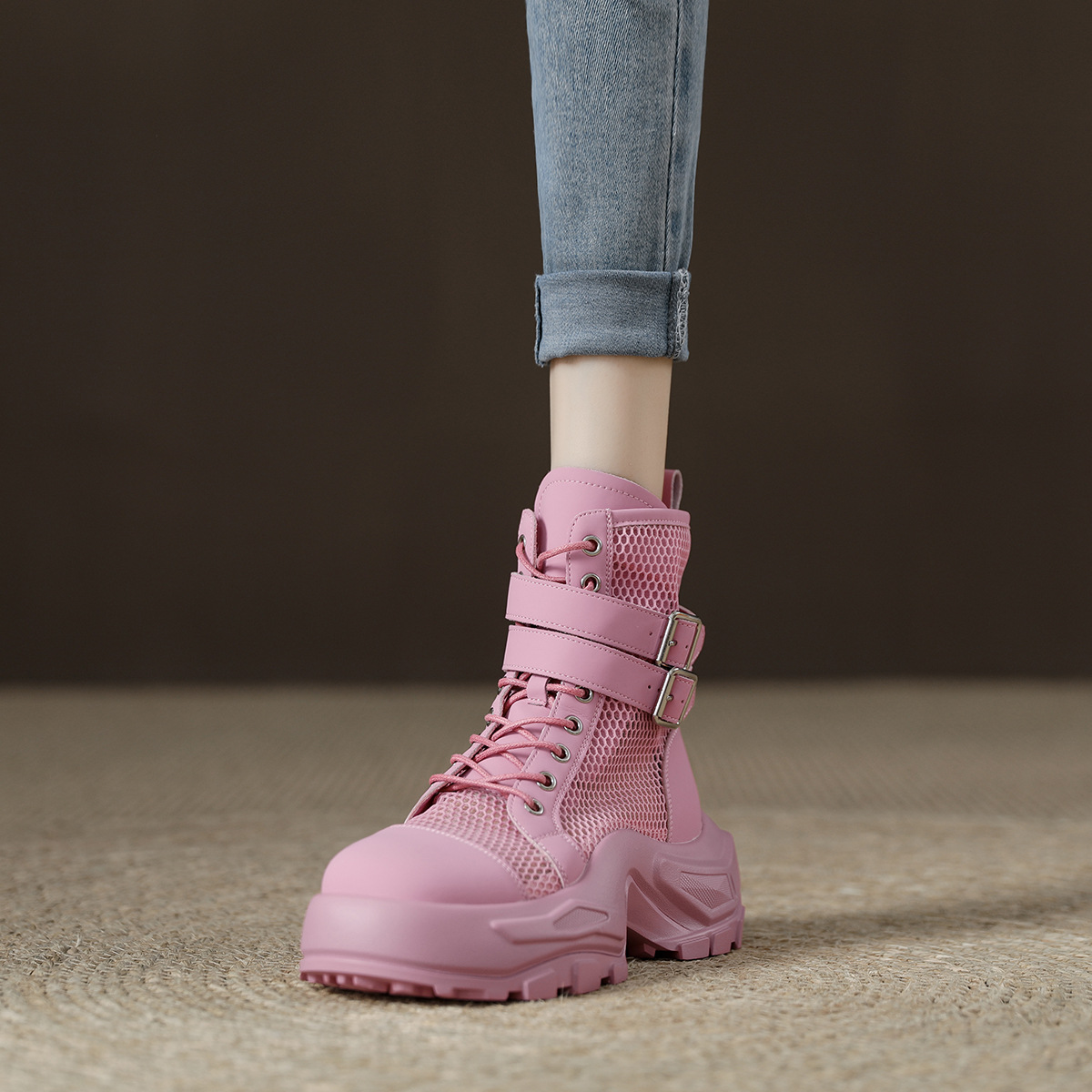 Sports thick-soled Martin boots women's summer thin 2023 new thick-soled mesh hollow breathable boots mesh boots sandals_voghion.com