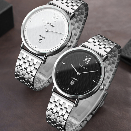 555新款日历手表男士学生防水不锈钢带石英表男国产腕表批发watch