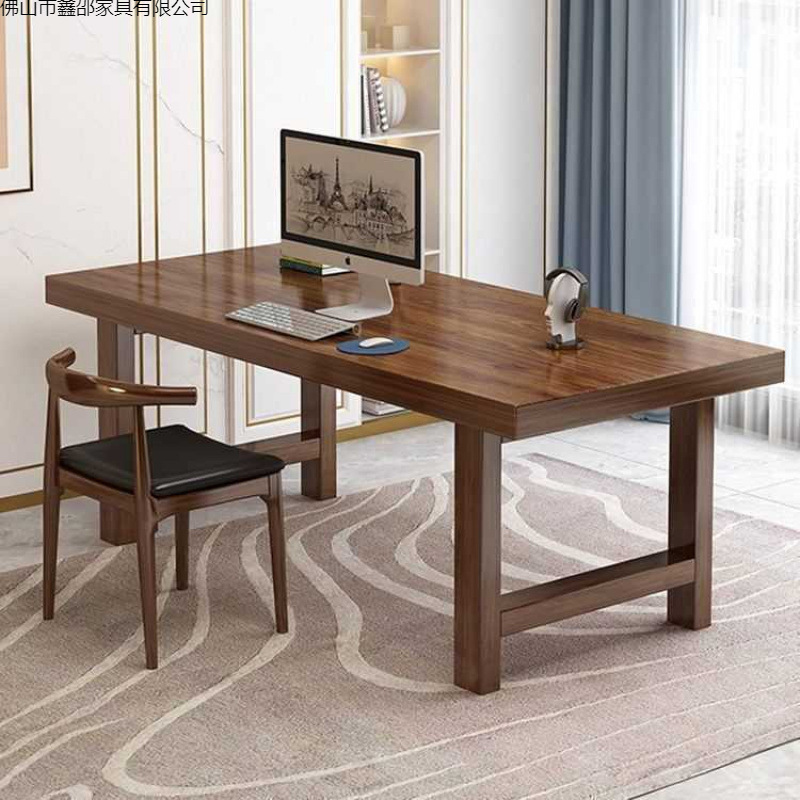 Modern Minimalist Office Desk, Ultra-Thick Solid Wood Computer Desk, Living Room Home Desktop Office Study Desk with Rounded Corners