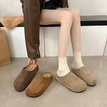 百搭勃肯包头半拖鞋女秋冬2024新款反绒软平底外穿一脚蹬博肯拖鞋