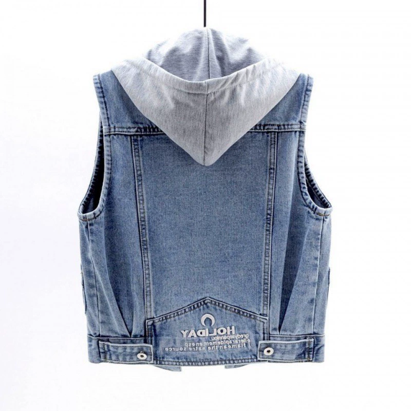 Очистите утечку ~ Счетчик отзывает знаменитые джинсовые жилеты повседневные короткие без рукавов с капюшоном