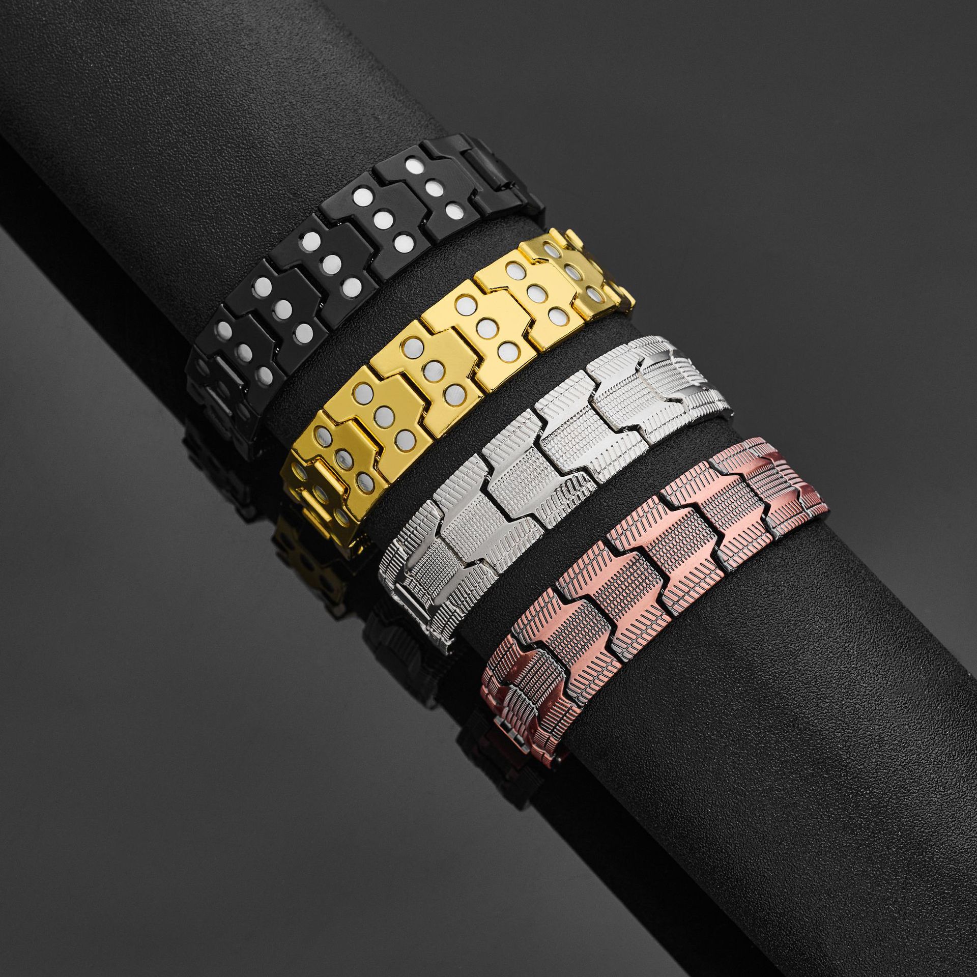 European and American Cross-Border Hot Selling Antique Red Copper Magnet Bracelet Men's Retro Fashion Three-Row Full Magnet Detachable Couple Bracelet