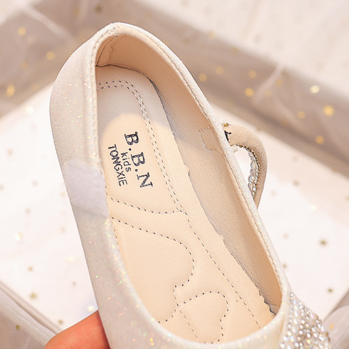 Princess Soft Sole Shoes for Girls 2024 Spring and Autumn New Children's Crystal Shoes Soft Sole with Bow and Water Diamond Baby Leather Shoes