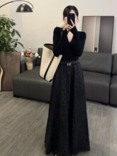 25款豹纹伞裙高腰半身裙时尚领修身显瘦上衣套装气质百搭套装