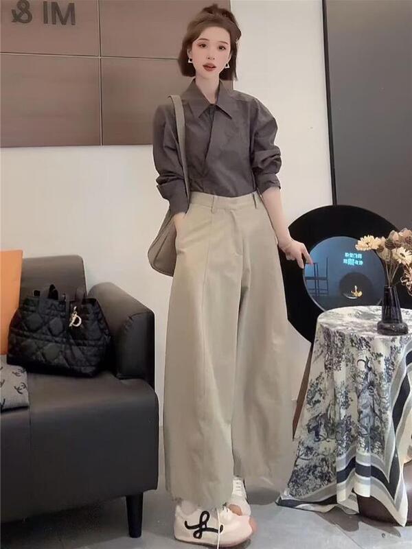 春秋季新款女士设计感穿搭一整套时尚衬衫休闲阔腿裤套装|undefined