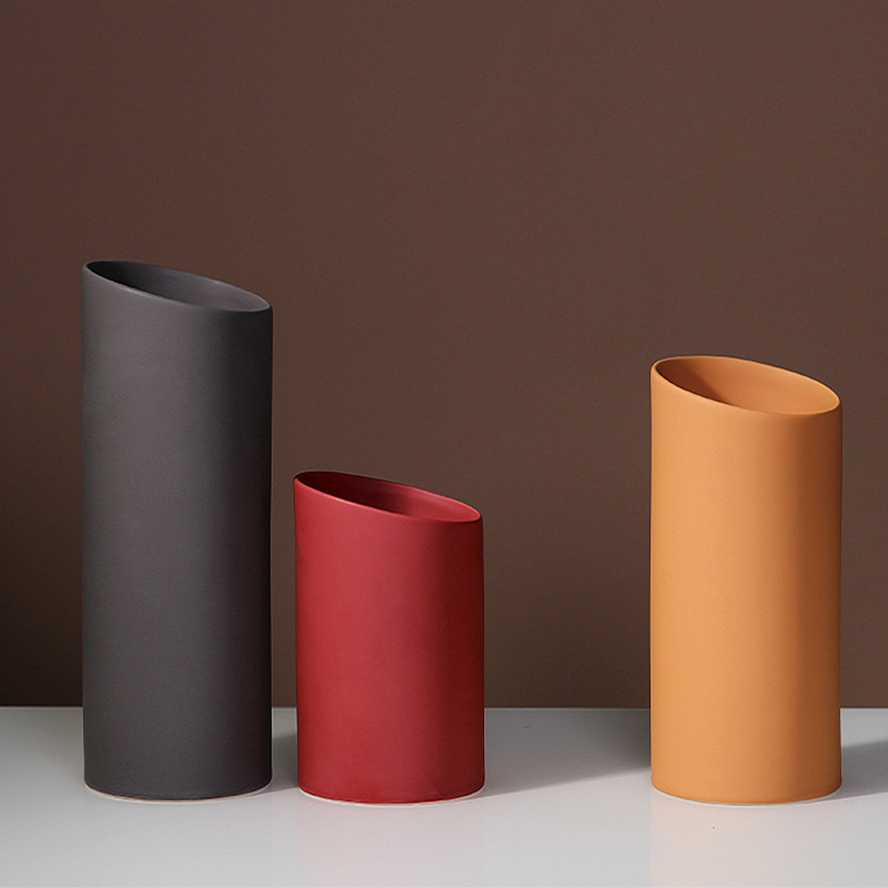 Creativo moderno minimalista de cerámica recta oblicua florero moda Nordic Hotel modelo casa artesanía adornos