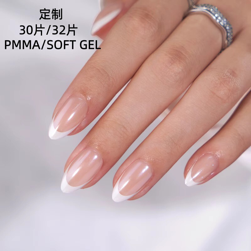 Amazon bestseller: 30/32 pieces of PMMA material cross-border French almond nude color wearable nails SOFTGEL manicure