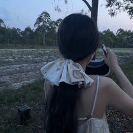 小众设计印花发绳 棉麻亚麻苎麻发圈大肠圈 荷叶边发饰头饰