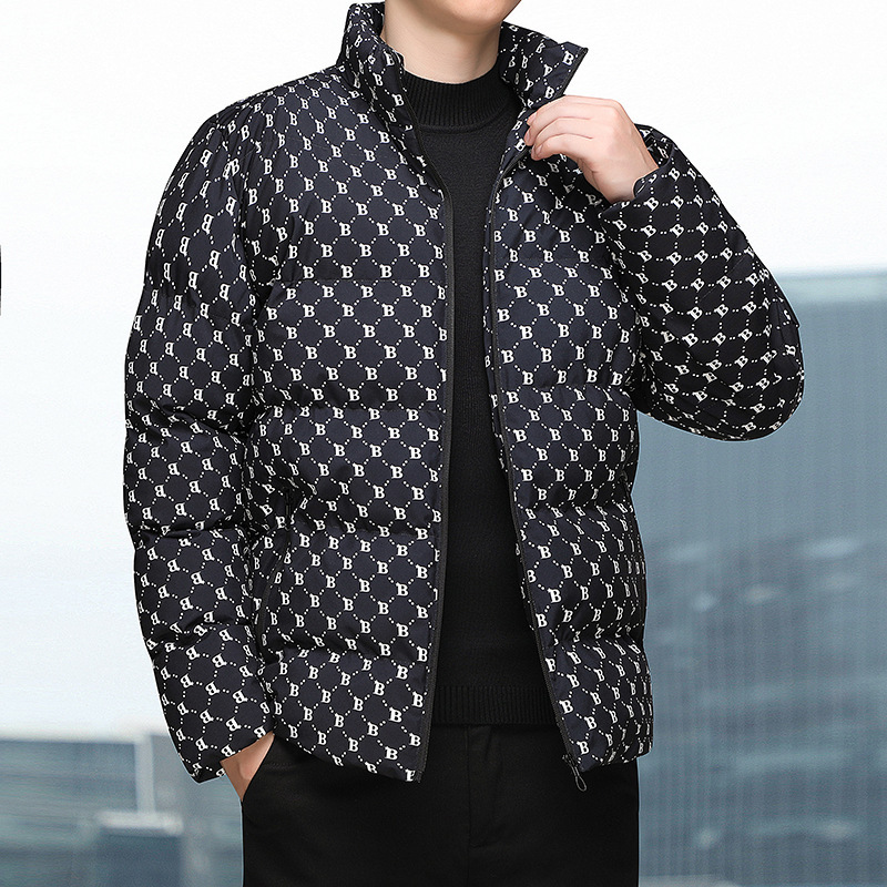 Abrigo acolchado de algodón para hombres 2023 Otoño e Invierno nueva moda en forma de B Abrigo acolchado de algodón engrosado cálido abrigo de cuello de pie abrigo de pan para hombres al por mayor