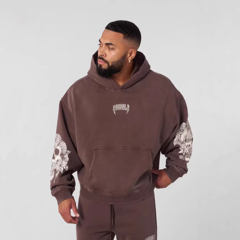 Youngla American Retro Trendy Brand Men's Hooded Sweatshirt Autumn and Winter New Sports Fitness Running Training Hoodie