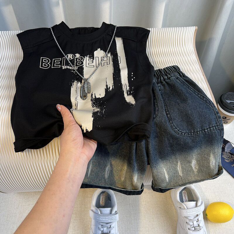 Korean Style Fashionable Boys' Vest suit Summer 2025 New Arrival Ripper Handsome Children's Summer Clothes Baby Sleeveless Clothes